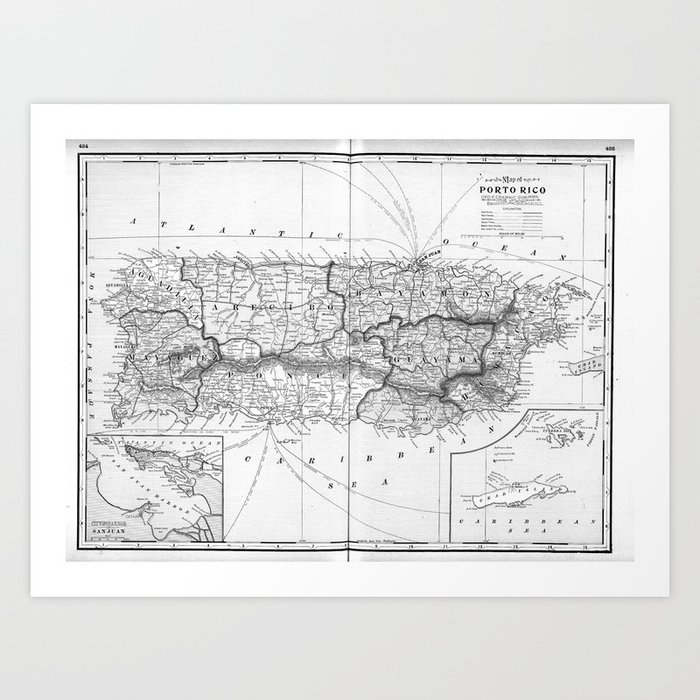 Typical Map of Puerto Rico (1901) BW Artwork Print image about Printable Map of Puerto Rico named Typical Map of Puerto Rico (1901) BW Artwork Print